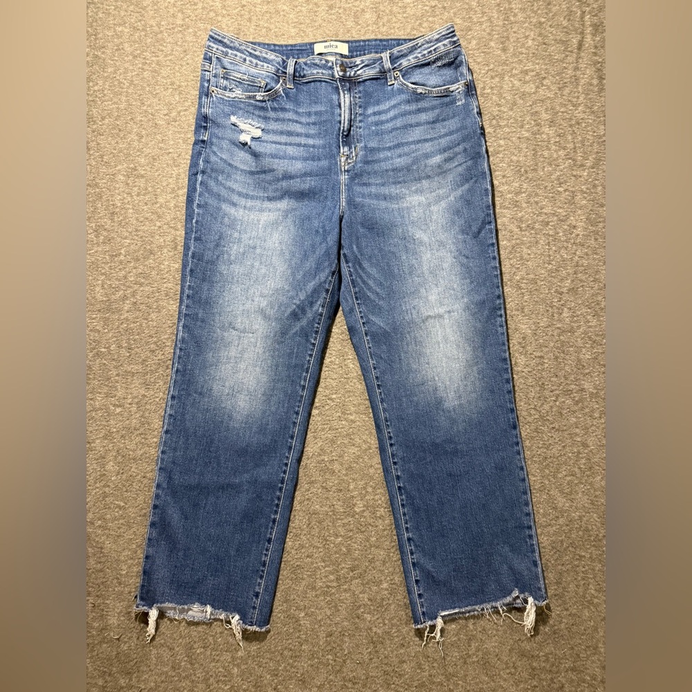 Mica Los Angeles Jeans Womens 18W blue (fit 37x29) High Rise Crop Straight fray